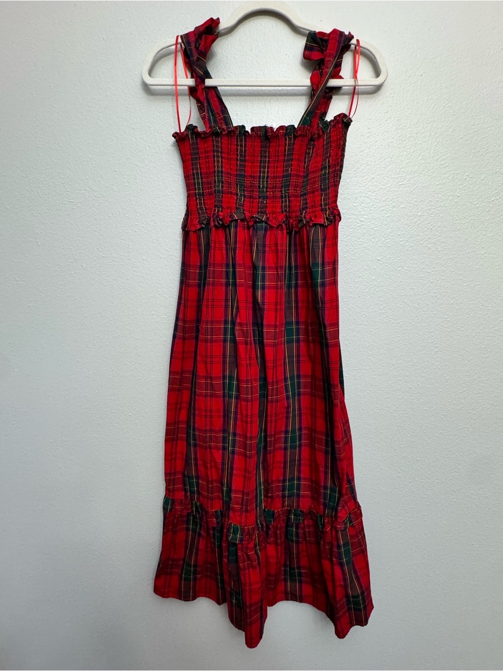 Red Plaid Sundress with Ruffle Straps